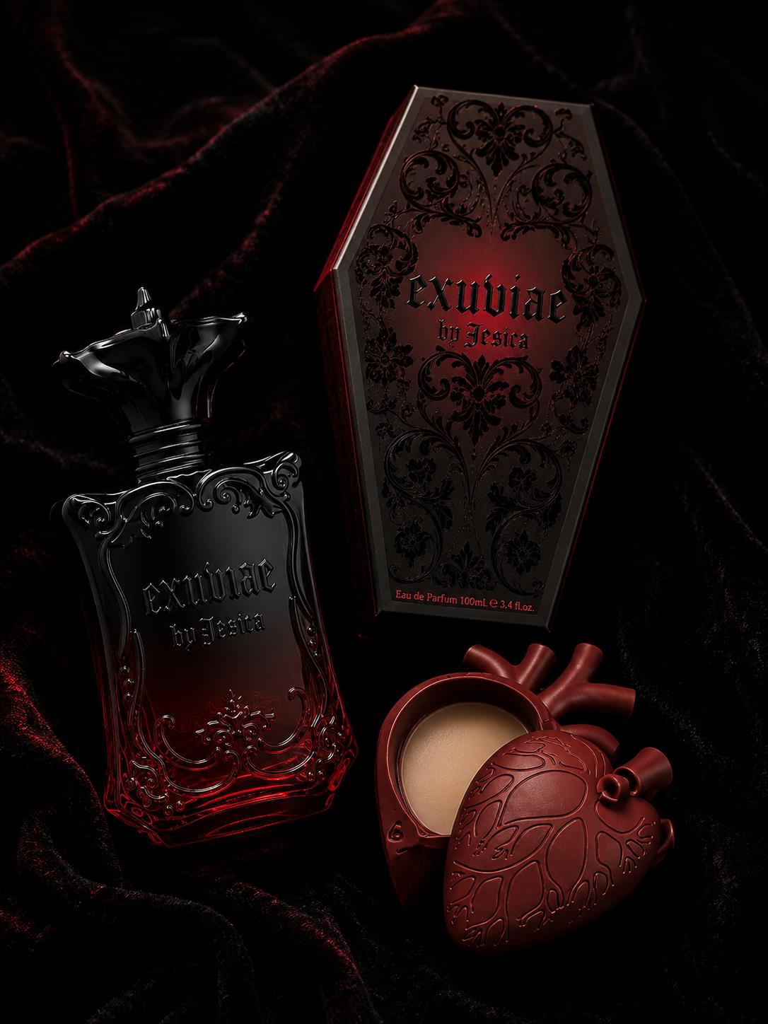 Frasco, estuche ataúd y corazón sólido de Exuviae Blood Moon